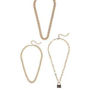 GOLD TONE PADLOCK CHAIN NECKLACE SET